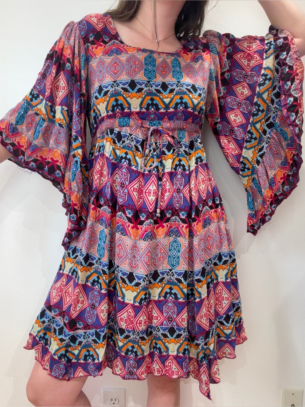 Vintage Western Boho Bell Sleeve Dress